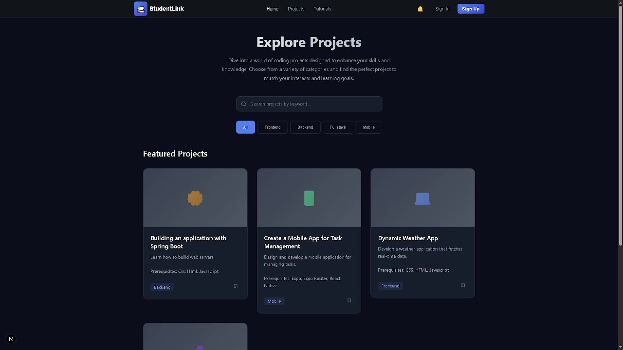 StudentLink Front Page